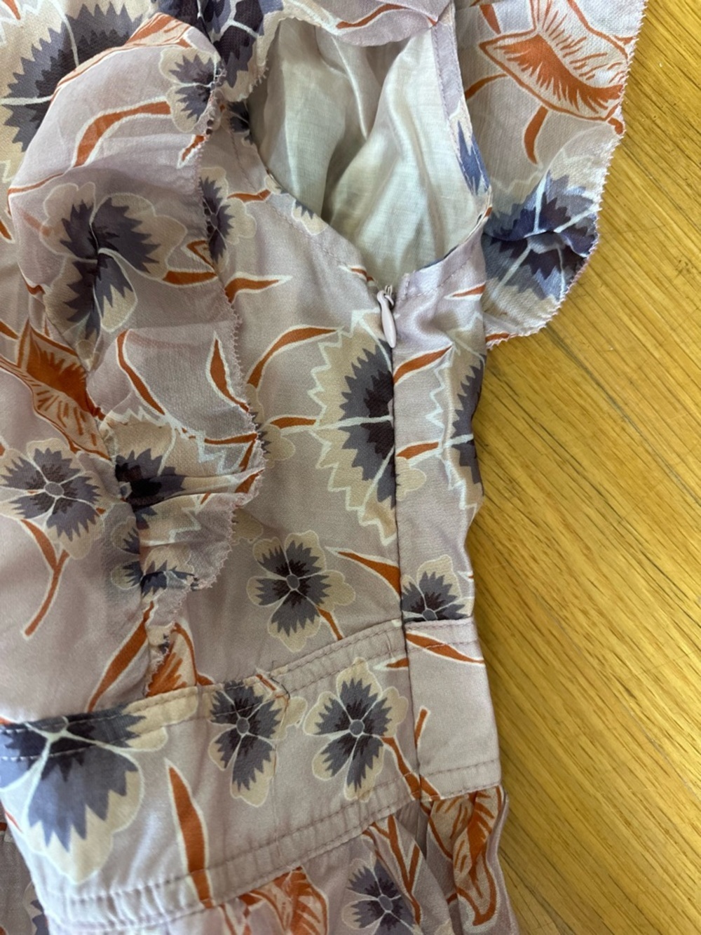 NEW Current Air Sleeveless Floral Ruffle Mini Dress Lilac Orange Grey Size XS - Picture 6 of 10